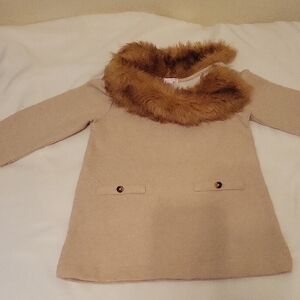 Janie and Jack Faux Fur Collar Tan Dress Size 5